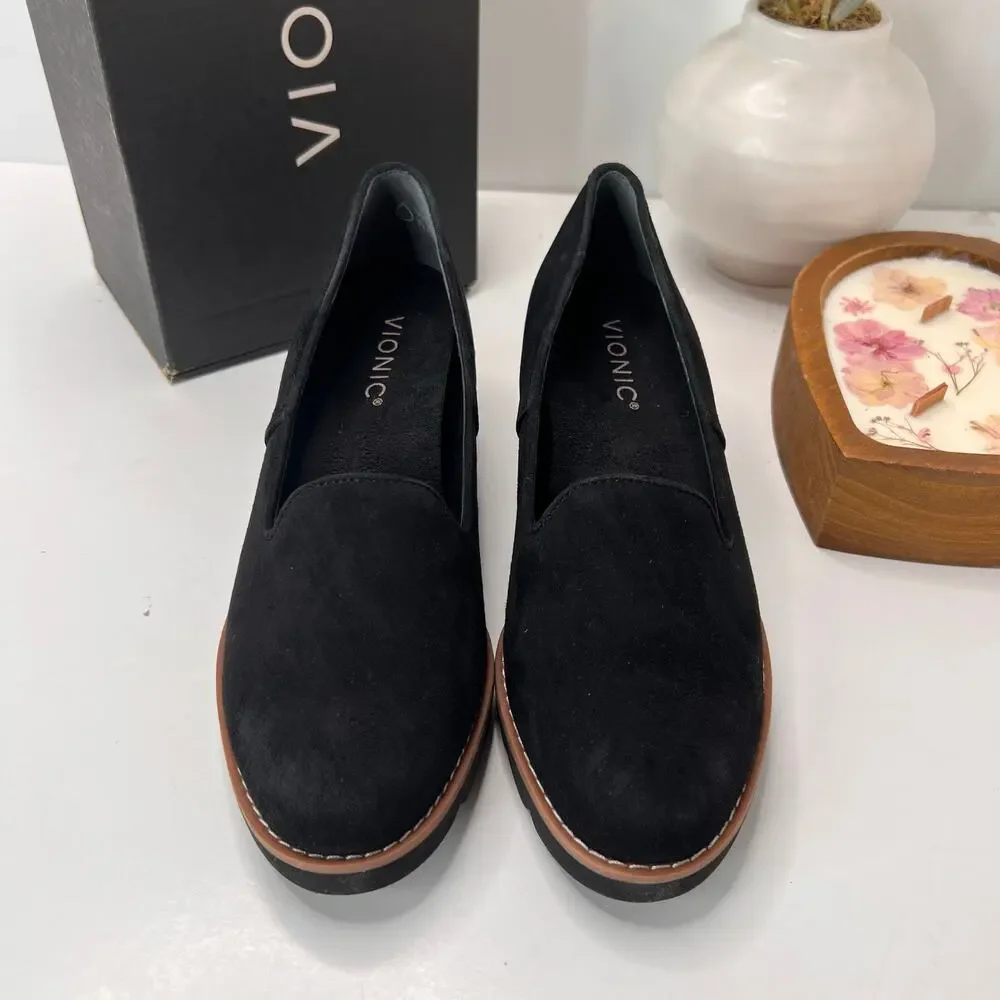 Vionic Willa Wedge Loafers Suede Slip On Black Women 6 Tried On Water Repellent